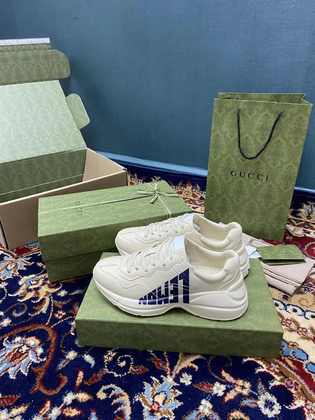 Gucci Women’s Rhyton Sneakers With Lemon Gucci White Ivory - Image 4