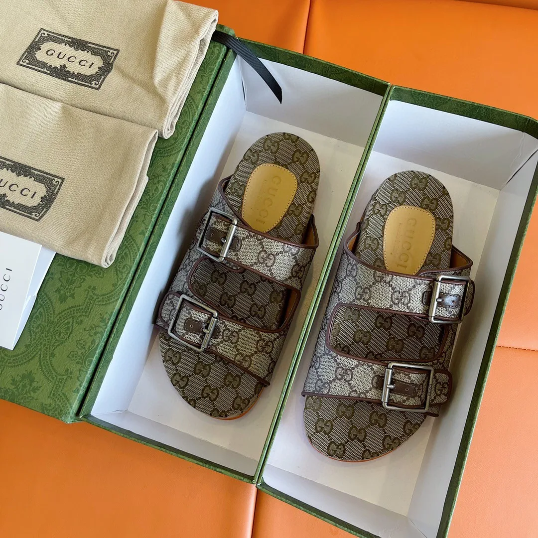 Gucci Slide Sandal With Straps Gray Orange 2HK60 - Image 9