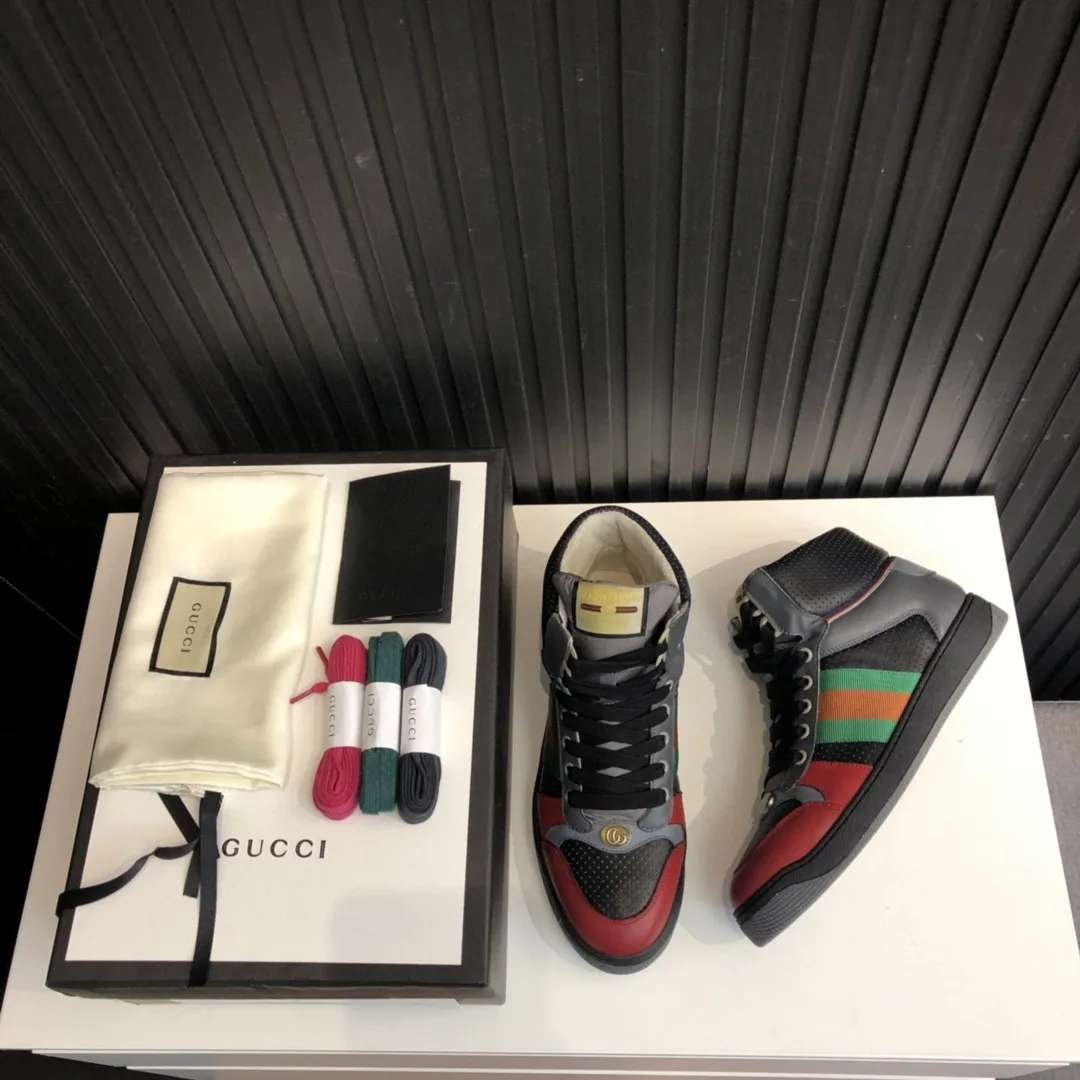 Gucci Men’s Screener Distressed High-Top Sneakers Black - Image 9