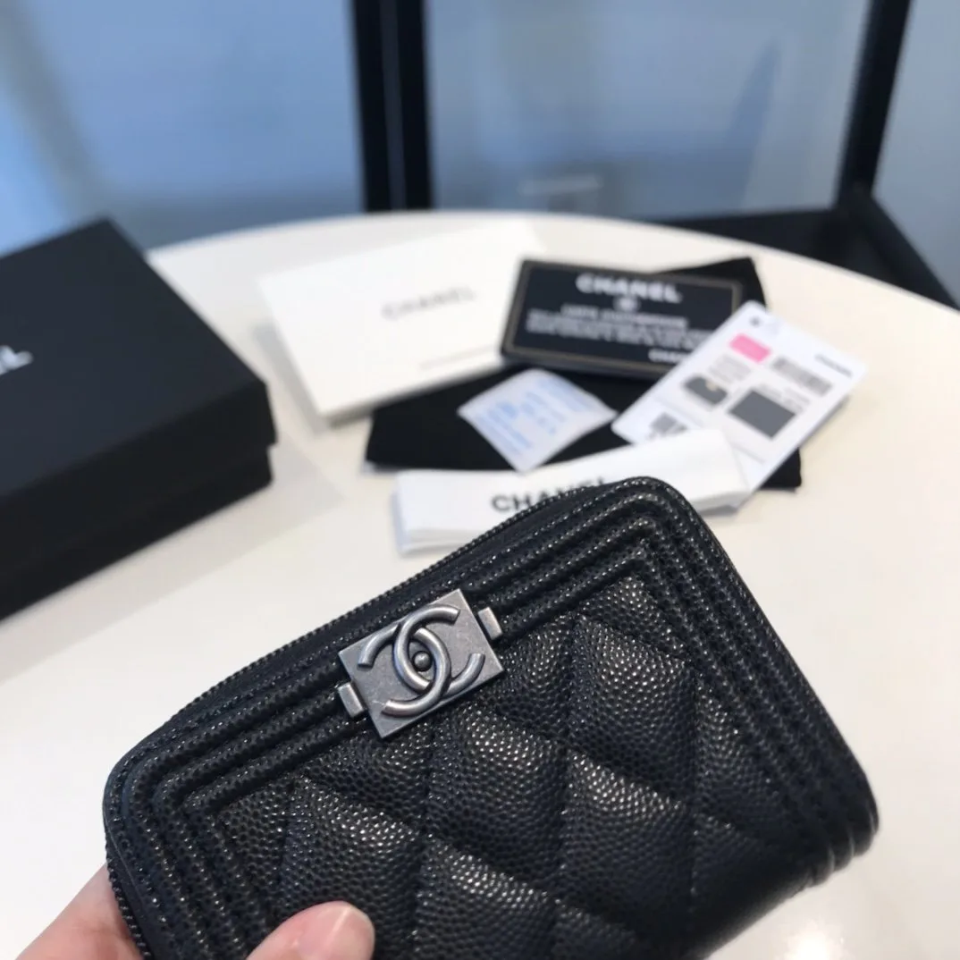 Chanel CO-CO Boy Flap Card Holder Black Silver Hardware / - Image 3