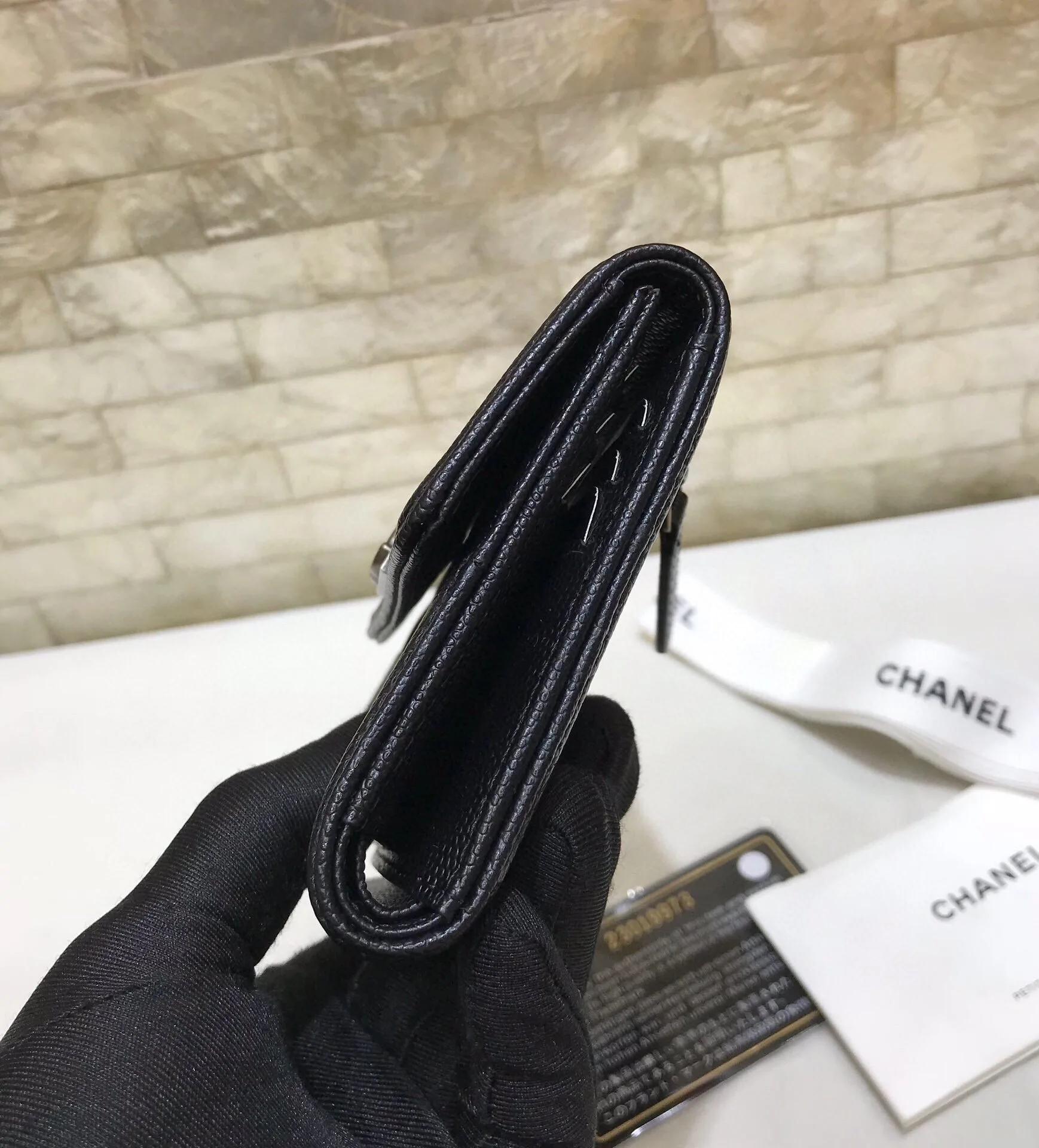 Chanel CO-CO Flap Card Holder Wallet Black Silver Hardware / - Image 3