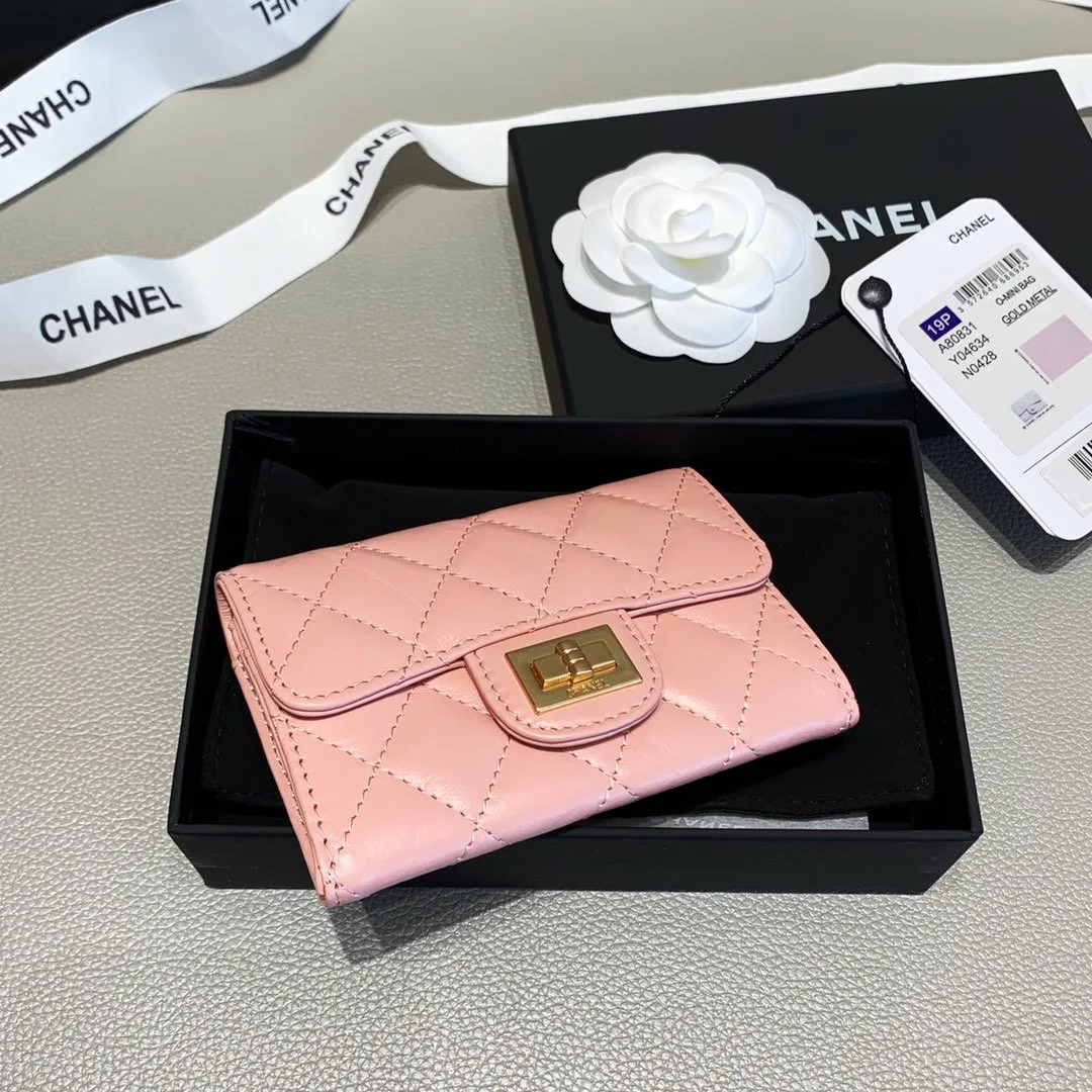 Chanel 2.55 Flap Card Holder / Gold Toned Hardware Light Pink - Image 3