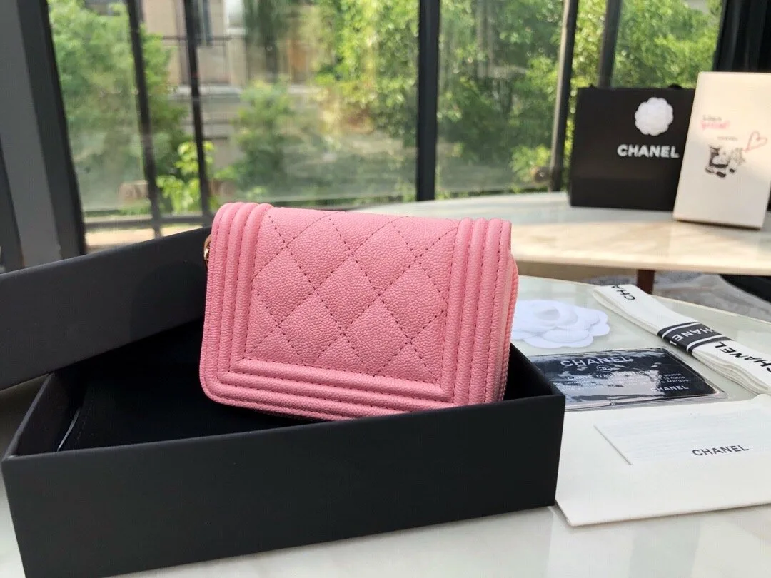 Chanel CO-CO Boy Chanel Zipped Coin Purse / Gold Toned Hardware Pink - Image 3