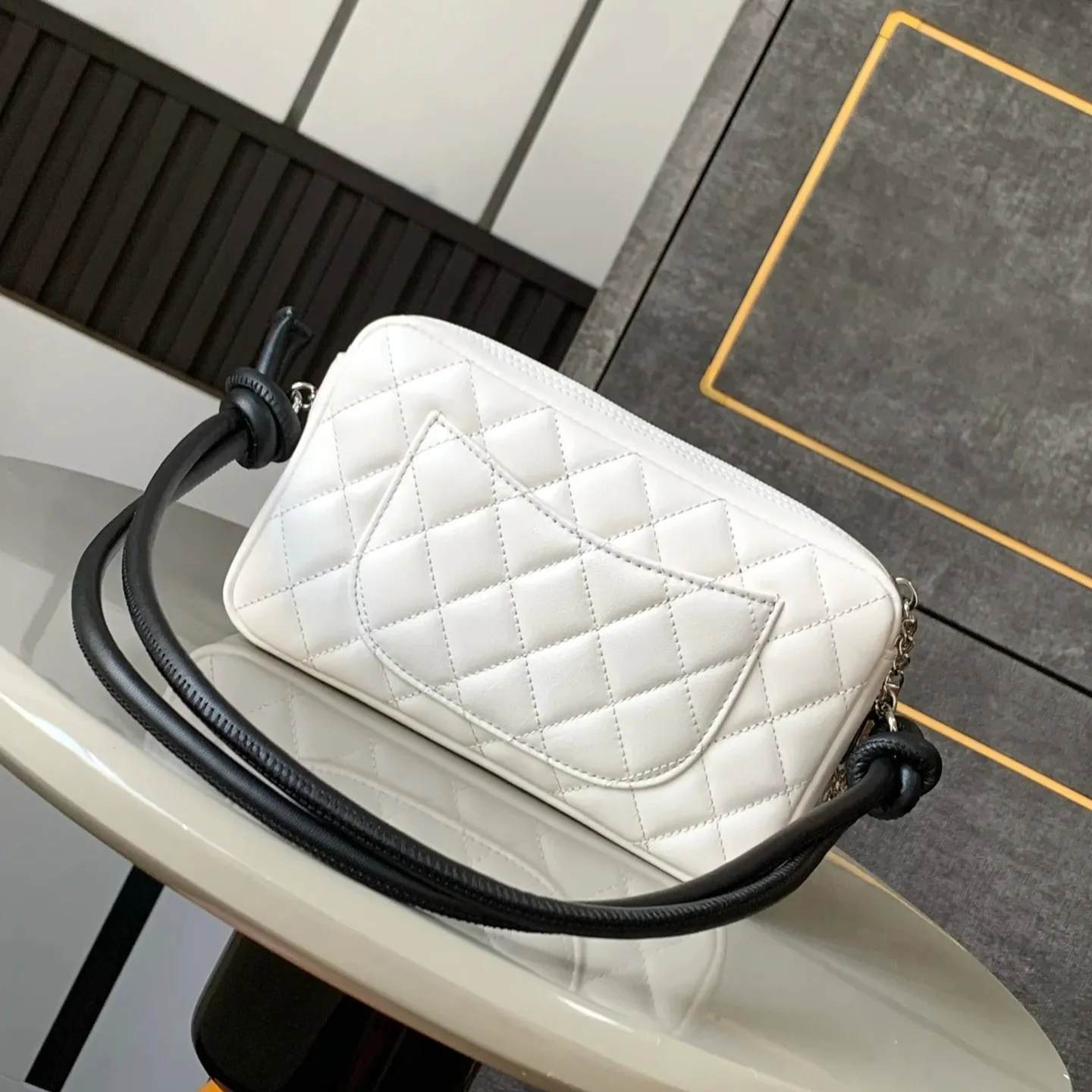 Chanel Cambon Pochette Shoulder Bag / White Silver Hardware - Image 4
