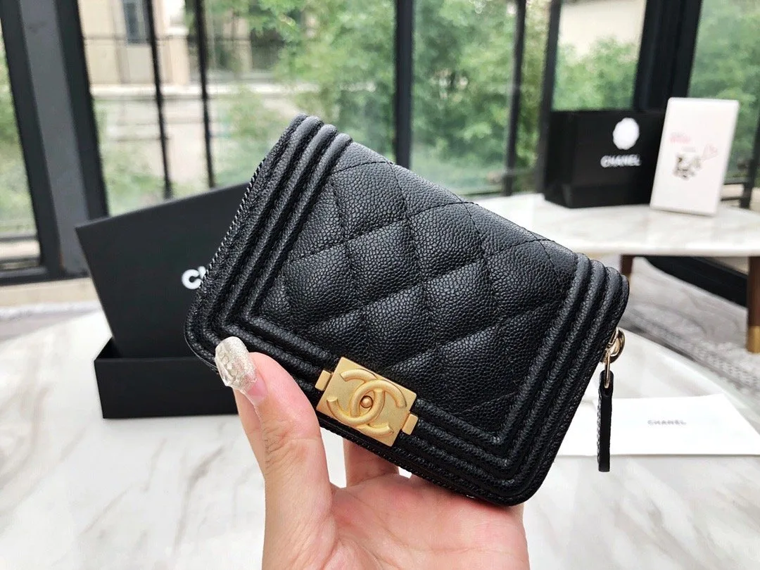 Chanel CO-CO Boy Chanel Zipped Coin Purse / Gold Toned Hardware Black - Image 3