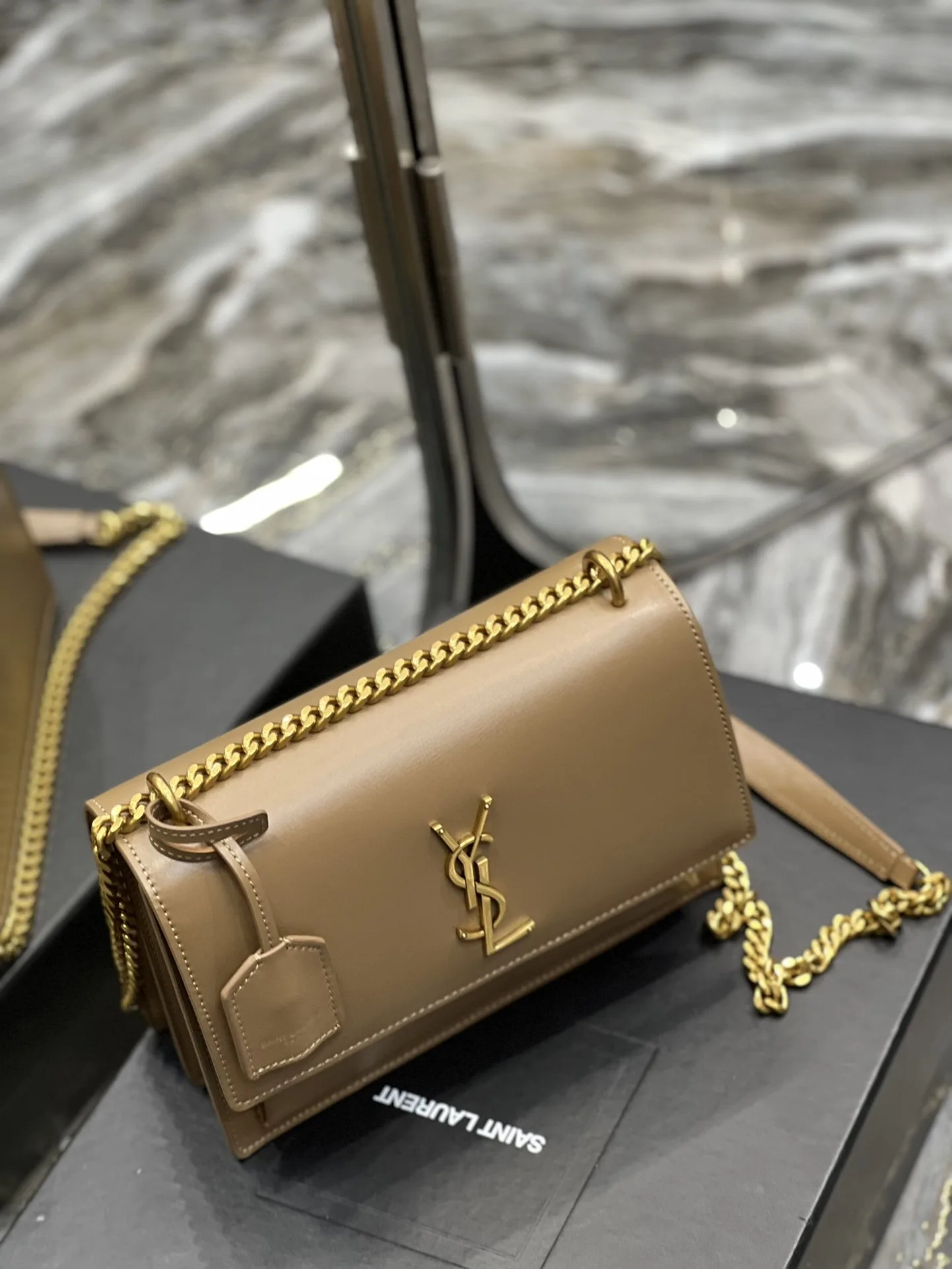 Saint Laurent Sunset Chain Medium Crossbody Bag / Dark Beige Gold Hardware - Image 4