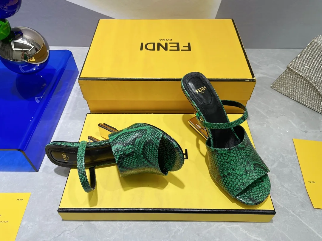 Fendi First Green Python High-Heeled Sandals - Image 3