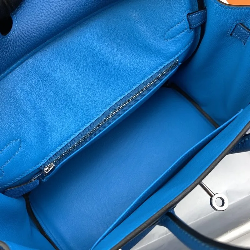 Hermes Birkin Top Handle Bag / Nata Togo Leather Blue Silver Hardware - Image 4