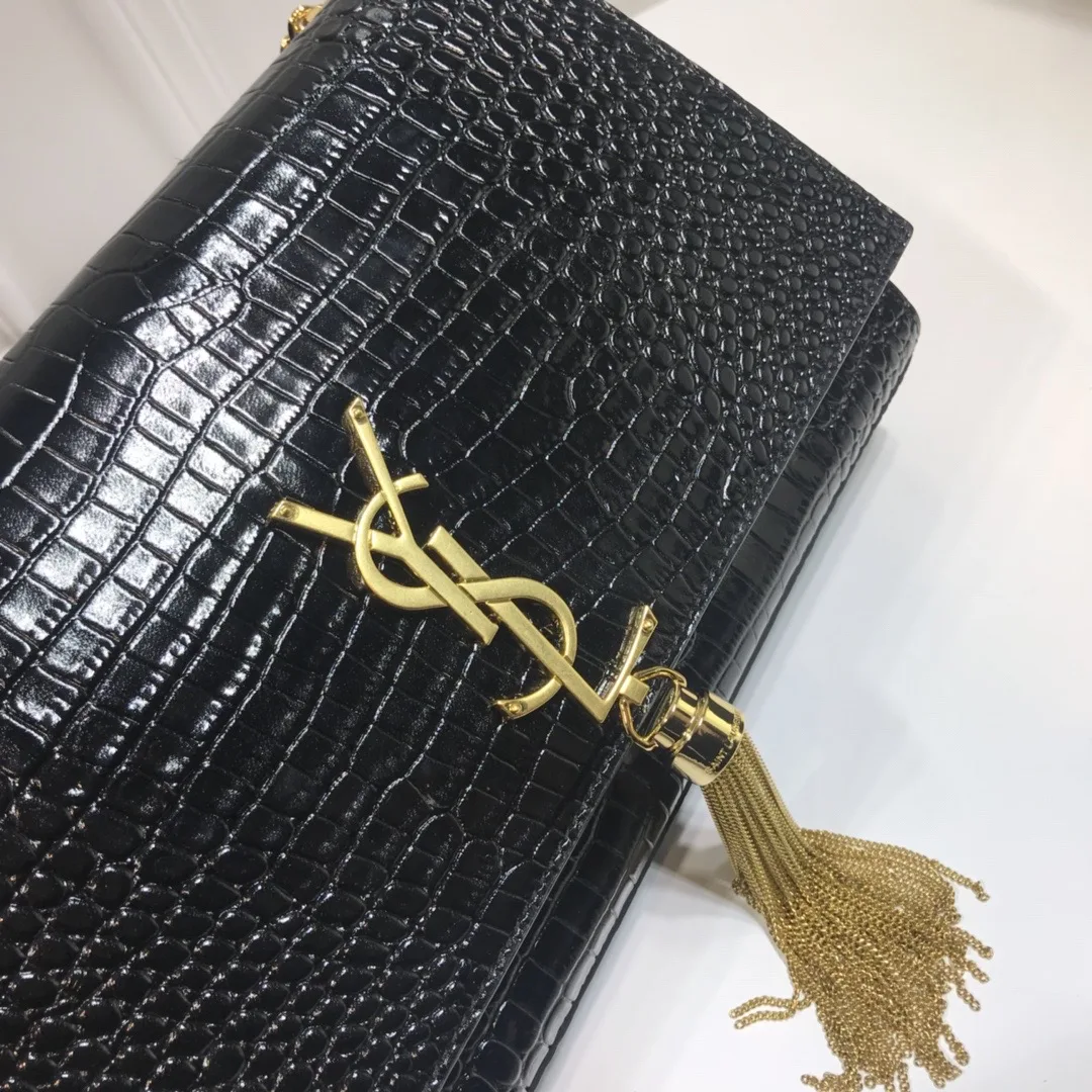 Saint Laurent Kate Medium Chain Bag With Tassel In Embossed Crocodile Black / YSL - Image 8