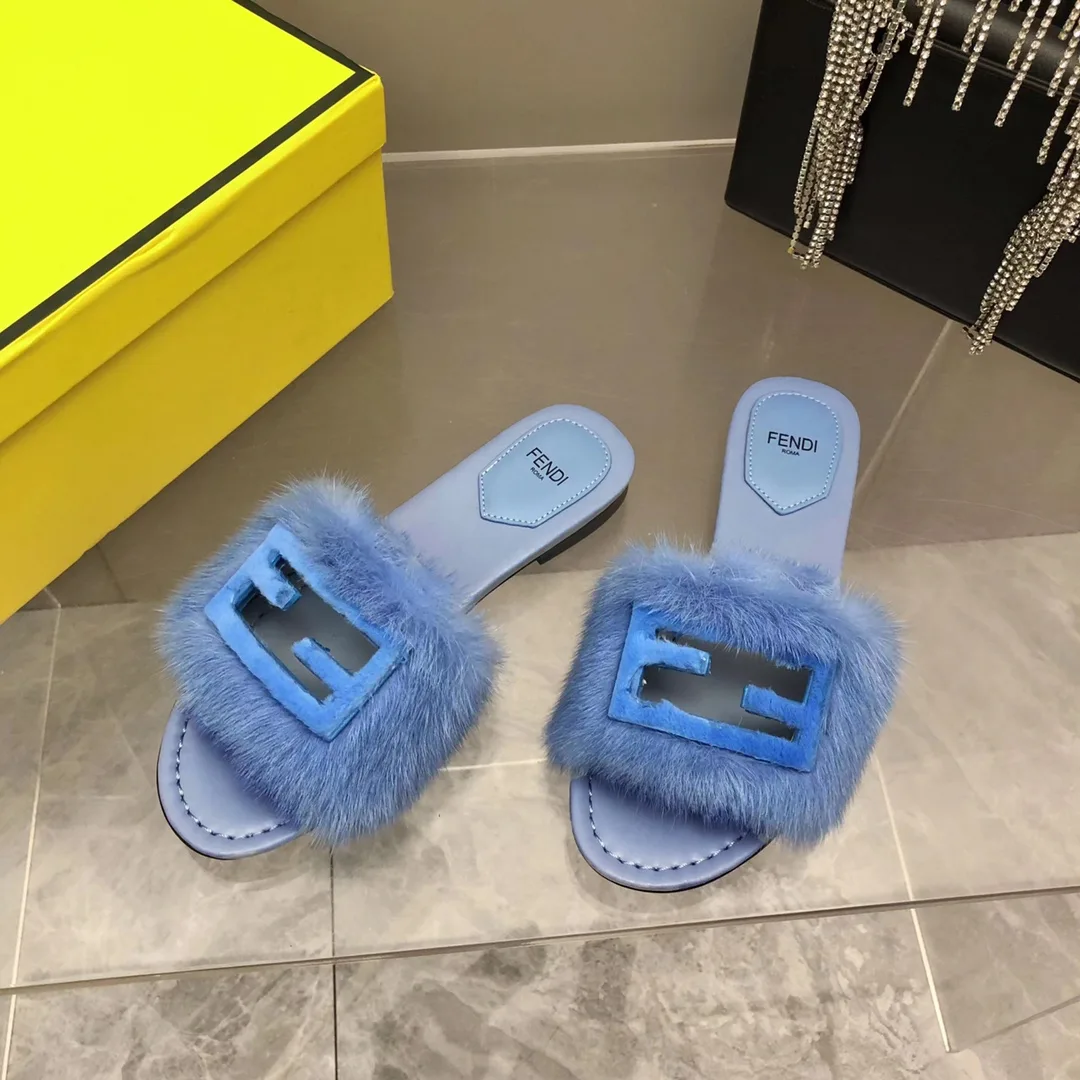 Alternative view of Fendi Blue Mink Slides