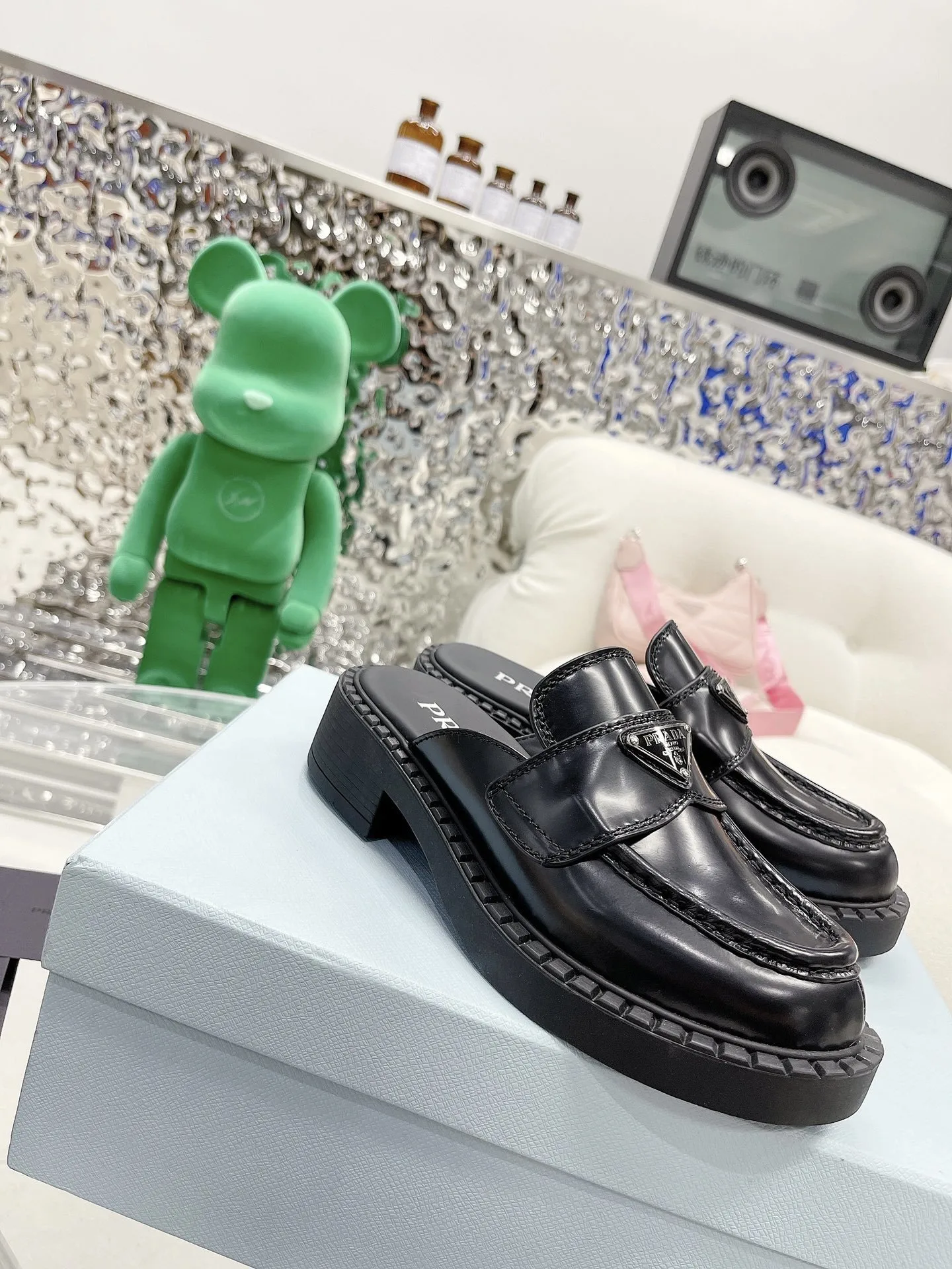 Prada Chocolate Brushed Mules Black / PRD - Image 5
