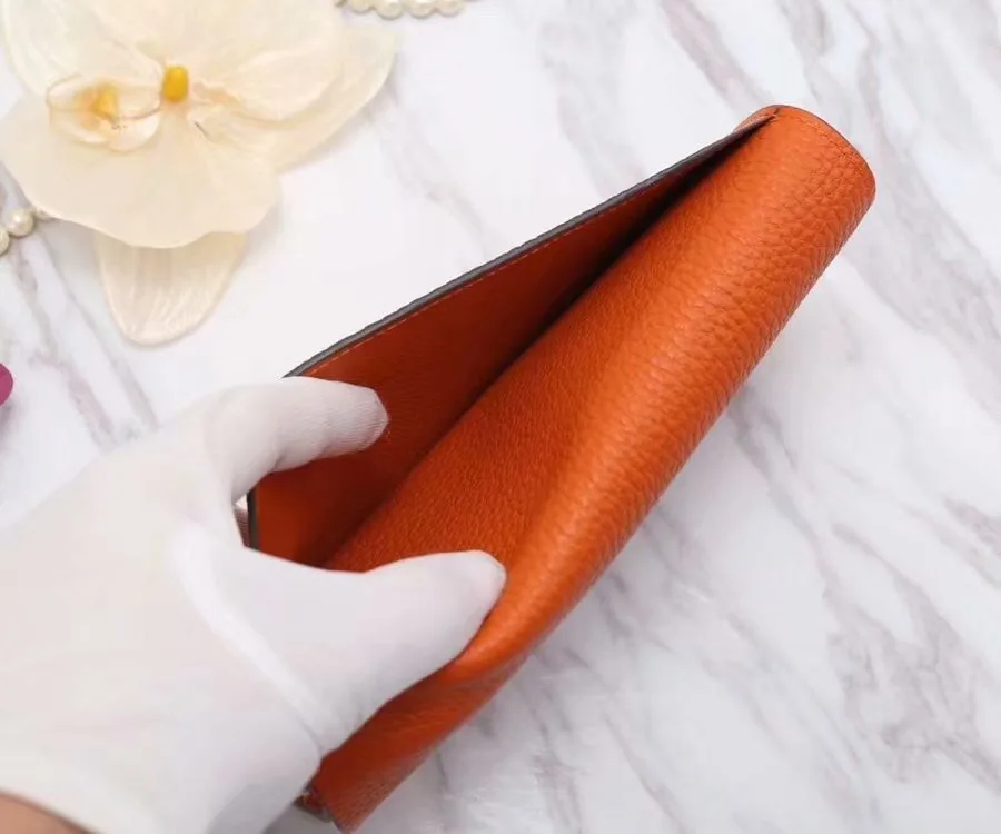 Hermes Constance Togo Long Wallet / Silver Toned Hardware Orange - Image 6