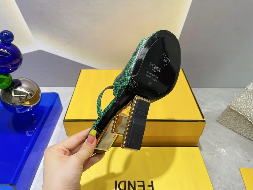 Fendi First Green Python High-Heeled Sandals - Image 4