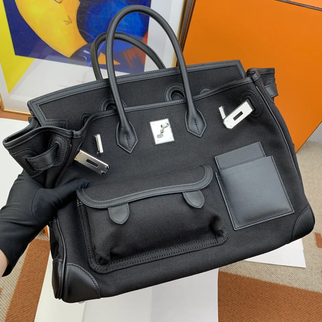 Hermes Birkin Cargo 35 Top Handle Bag / Black Silver Hardware - Image 4