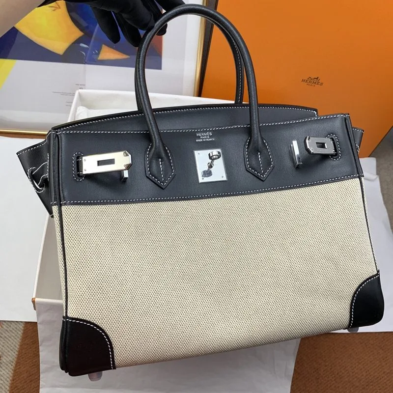 Hermes Birkin Top Handle Bag / Nata Swift BiColor Silver Hardware - Image 7
