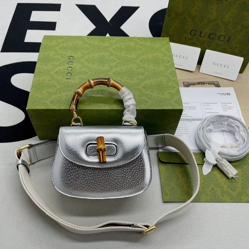 Gucci Bamboo 1947 Mini Top Handle Bag Silver - Image 10