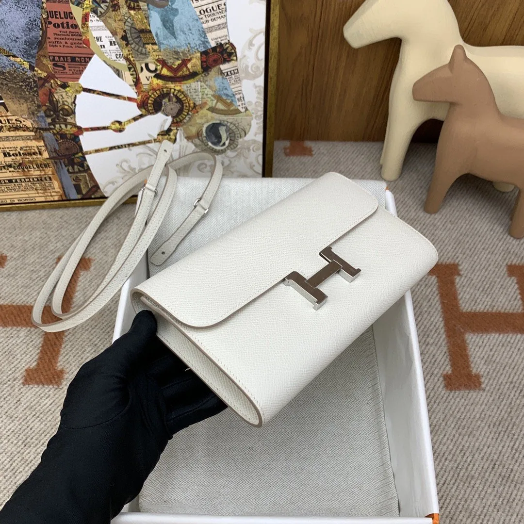 Hermes Constance Long Togo Wallet White, Silver Toned Hardware Bag - Image 2