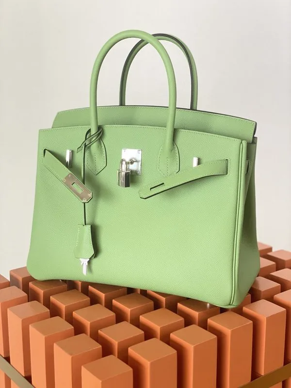 Hermes Birkin Top Handle Bag / Nata Swift Green Silver Hardware - Image 2