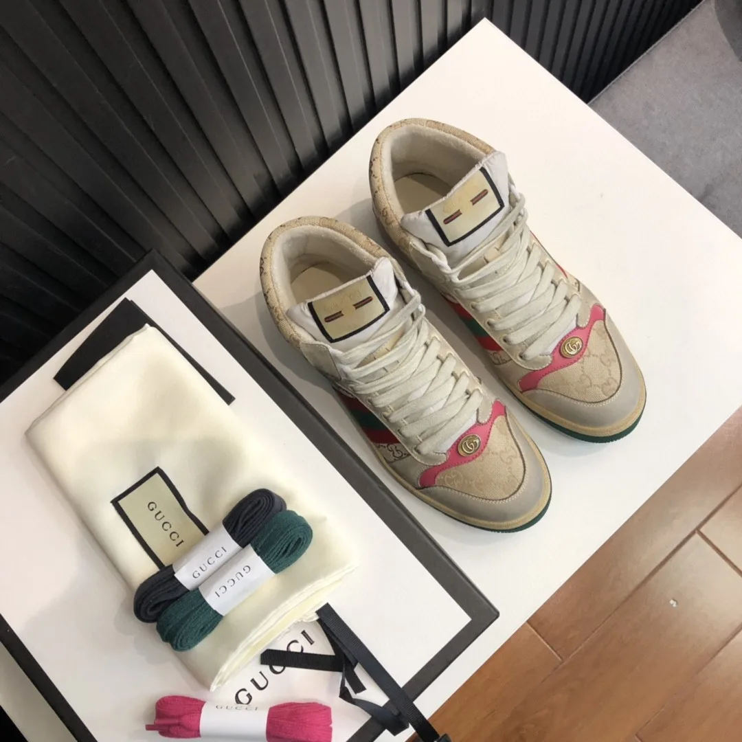 Gucci Men’s Screener GG Distressed High Top Off-White Pink - Image 5