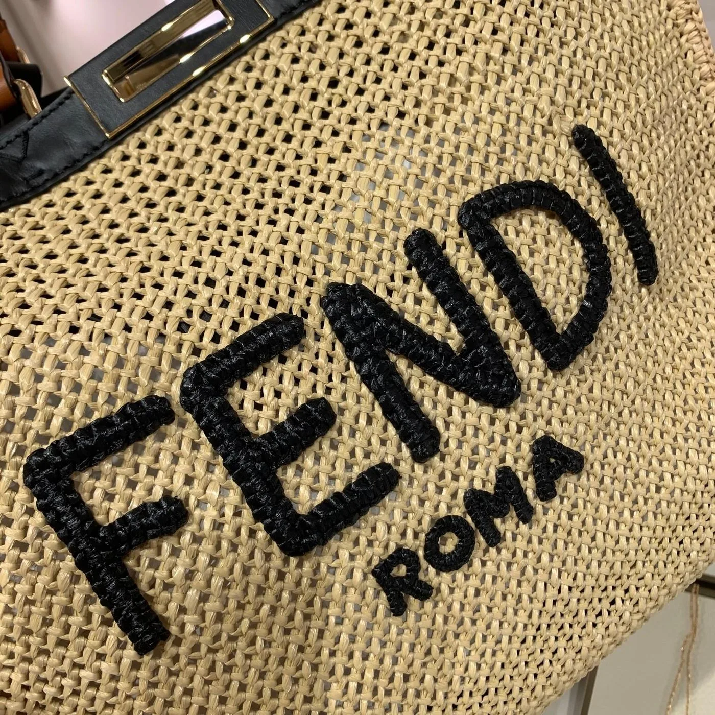 Fendi Peekaboo X-tote Medium Woven Straw Tote Bag - Image 3