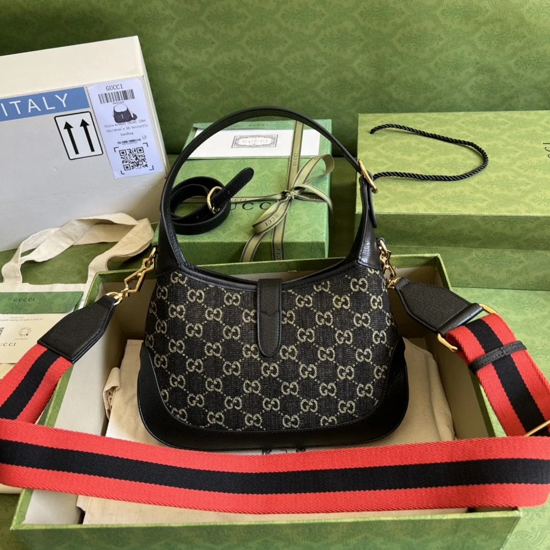 Alternative view of Gucci Jackie 1961 Small Shoulder Bag Black And Ivory GG Denim Jacquard /
