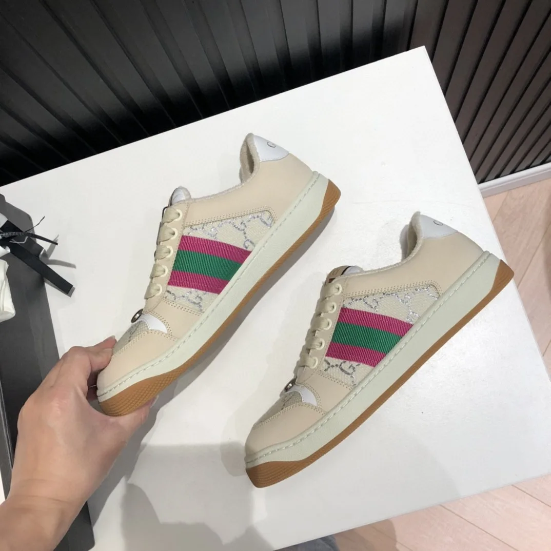 Gucci Women’s Screener GG Low-Top Beige Pink Green - Image 4