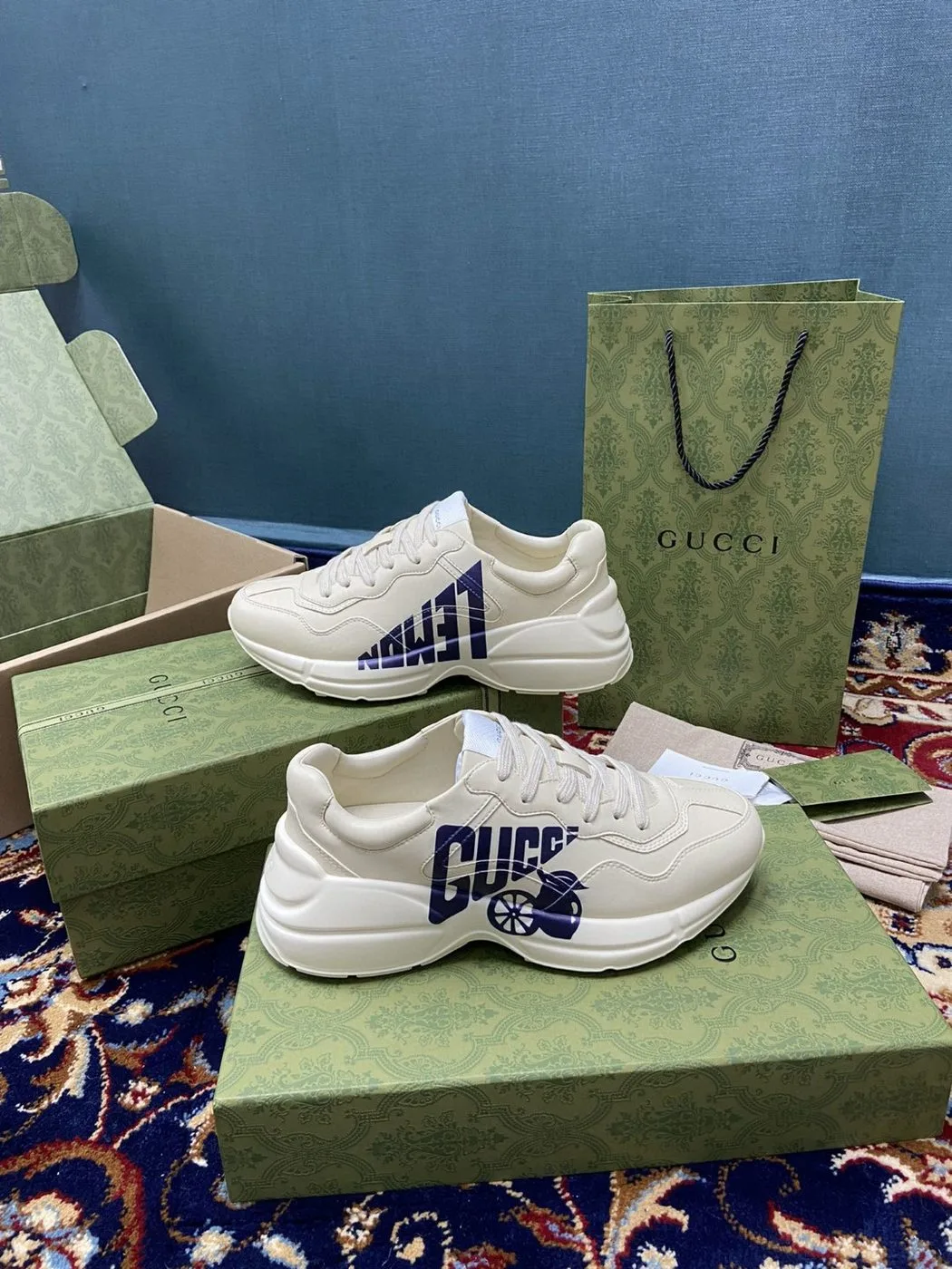 Gucci Women’s Rhyton Sneakers With Lemon Gucci White Ivory - Image 3