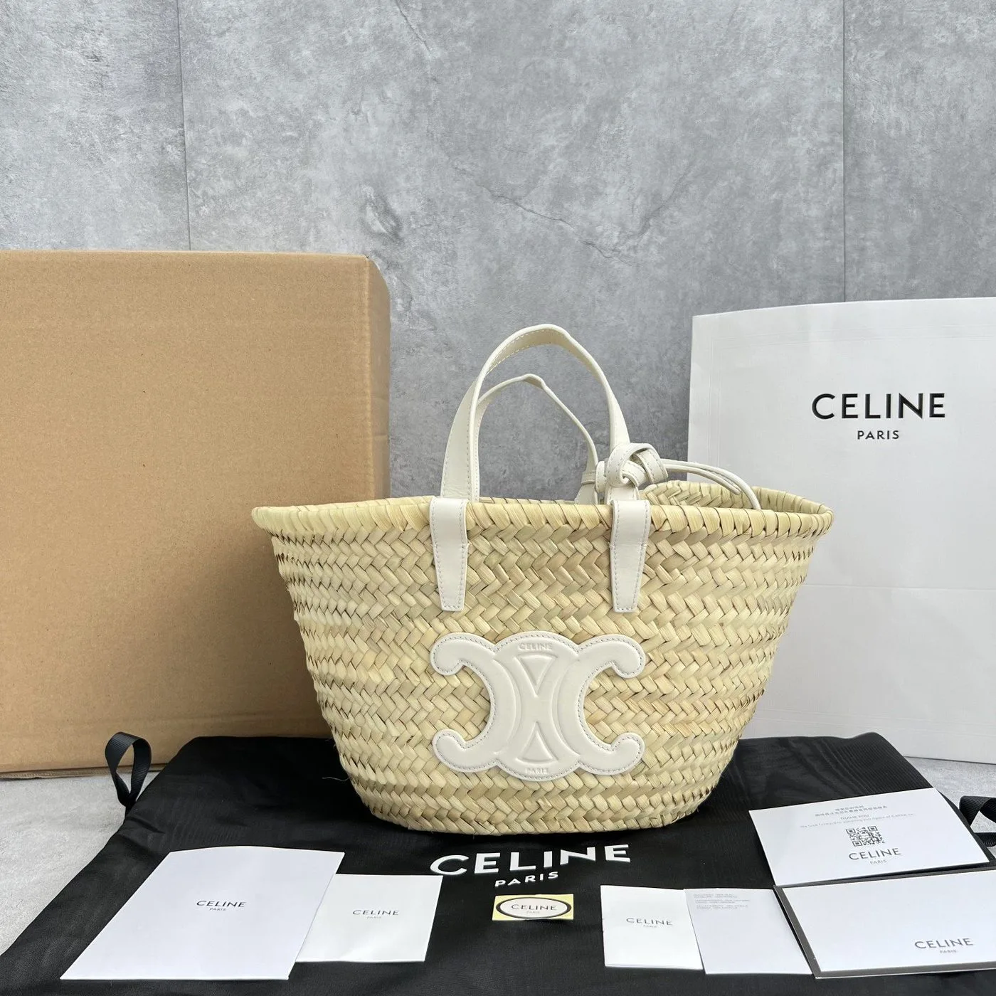 Celine Teen Triomphe Celine Classic Panier In Palm Leaves And Lizard White / - Image 5