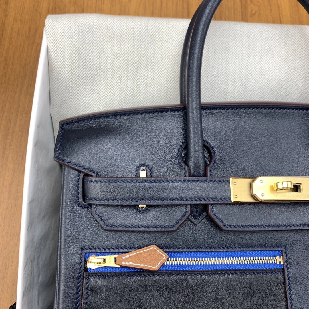 Hermes Birkin Colormatic Top Handle Bag / Navy Blue Gold Toned Hardware - Image 9