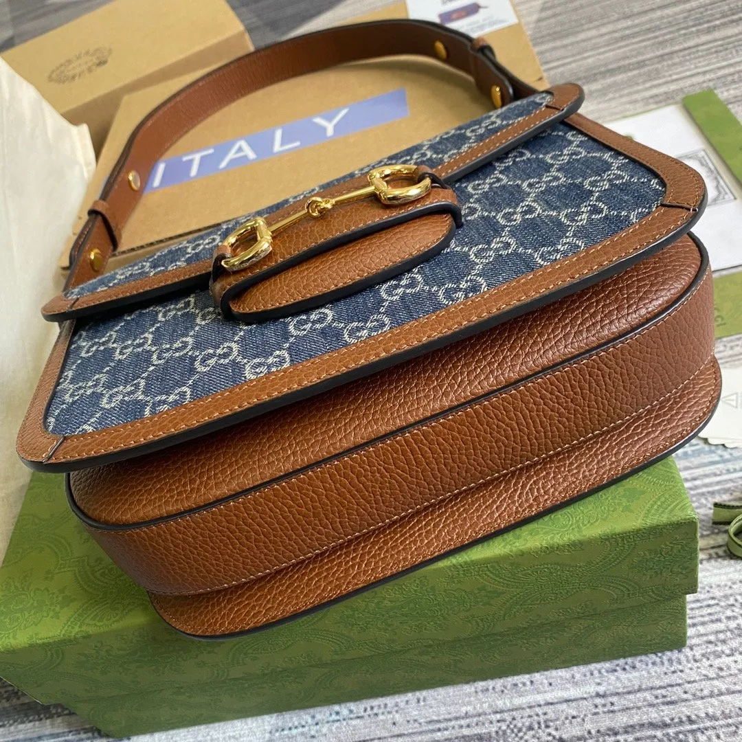 Gucci Horsebit 1955 Shoulder Bag Blue And Ivory - Image 3