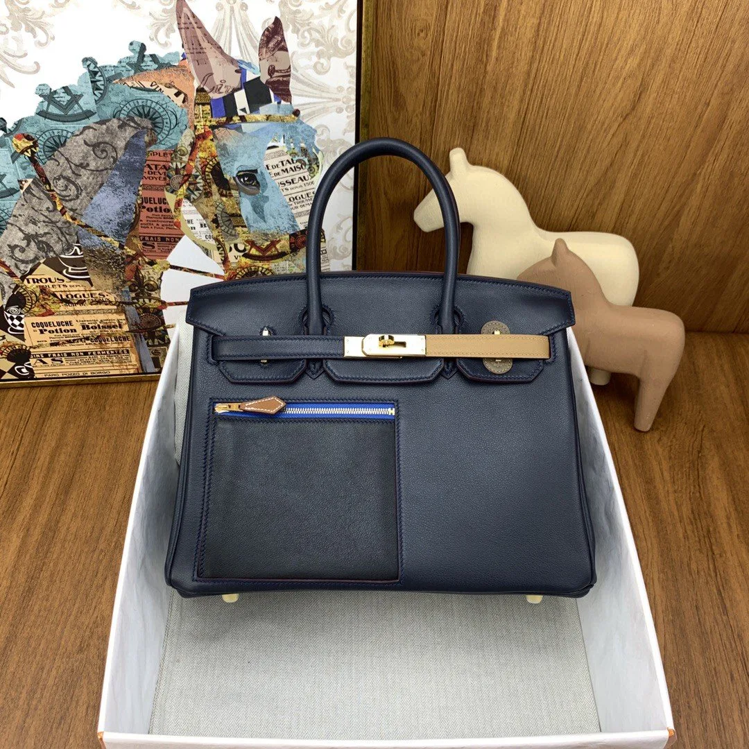 Hermes Birkin Colormatic Top Handle Bag / Navy Blue Gold Toned Hardware - Image 8