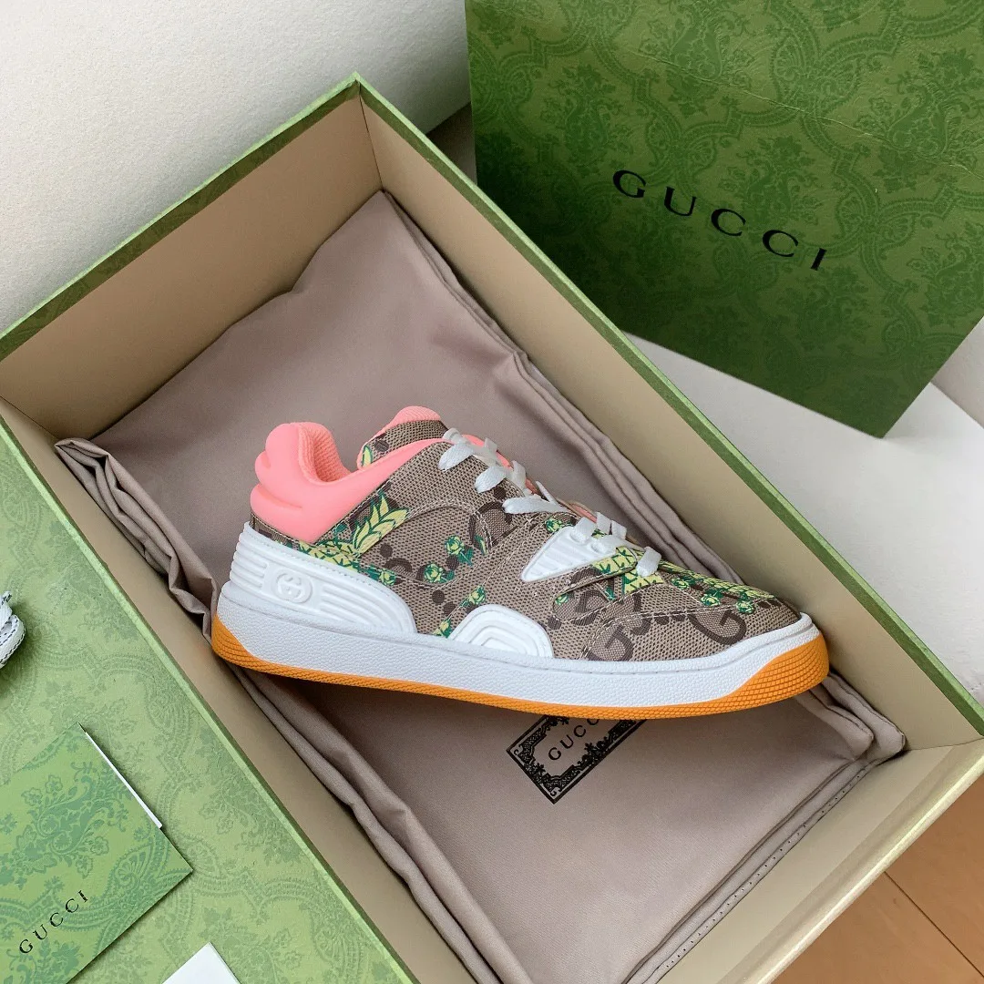 Gucci Women’s Basket Sneaker Print Pineapple Brown Pink - Image 9