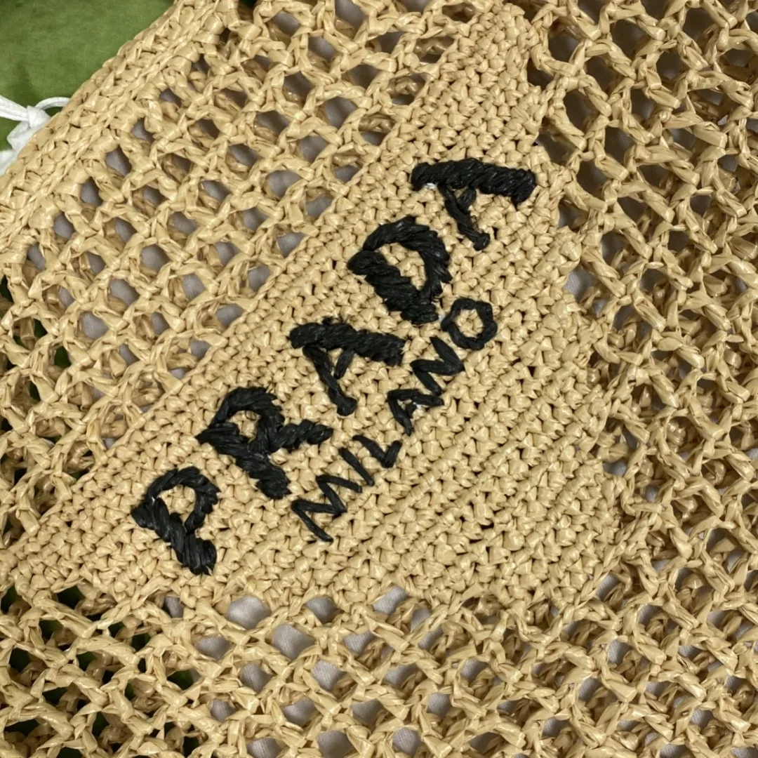 Prada Raffia Tote Bag Beige - Image 4