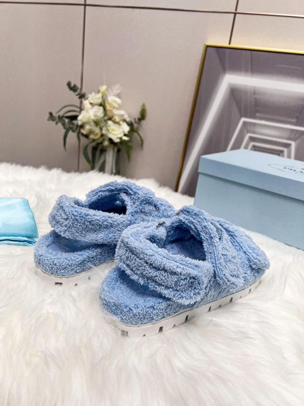 Prada Terrycloth Sandals Blue / - Image 4
