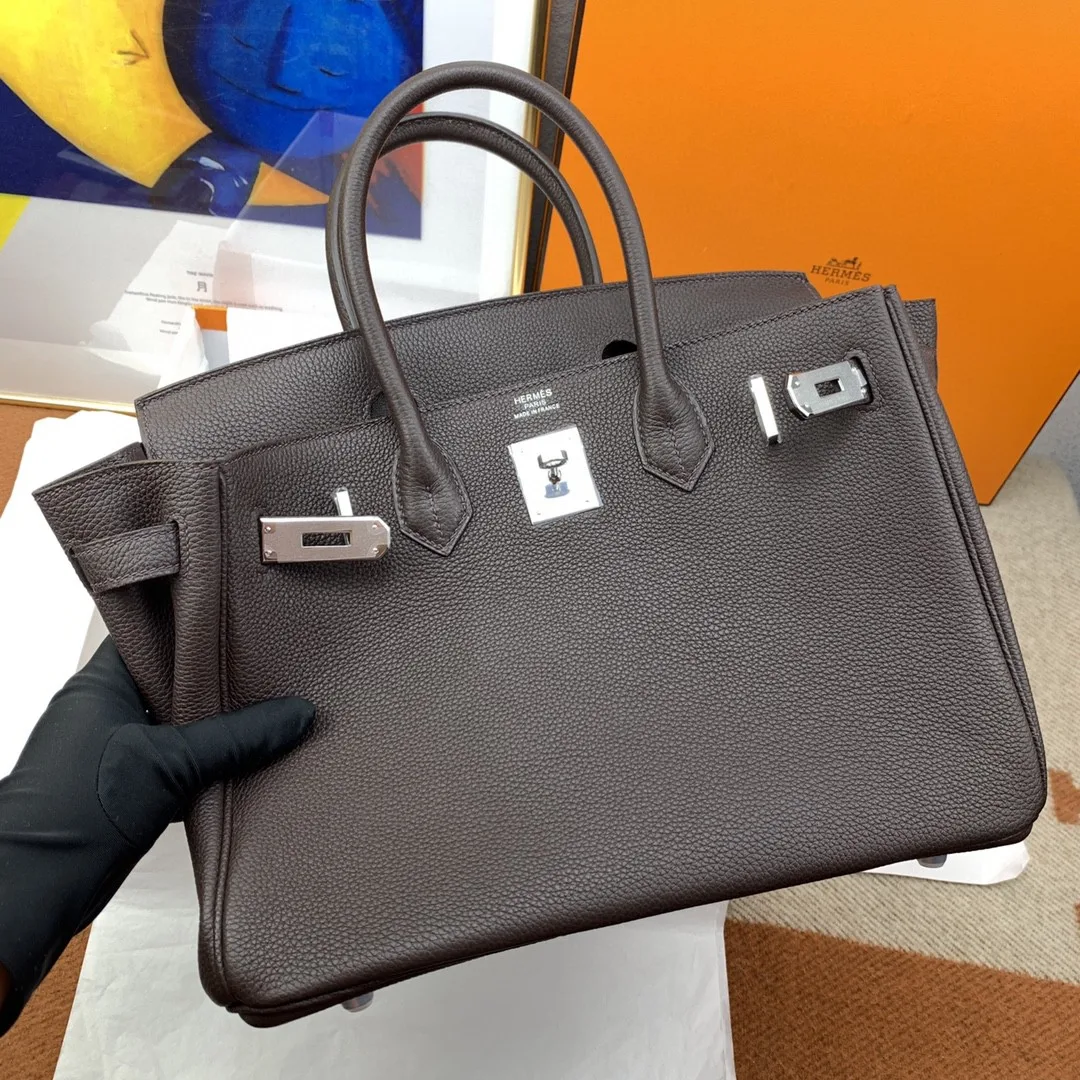 Hermes Birkin 30 Top Handle Bag / Togo Dark Grey Silver Hardware - Image 2