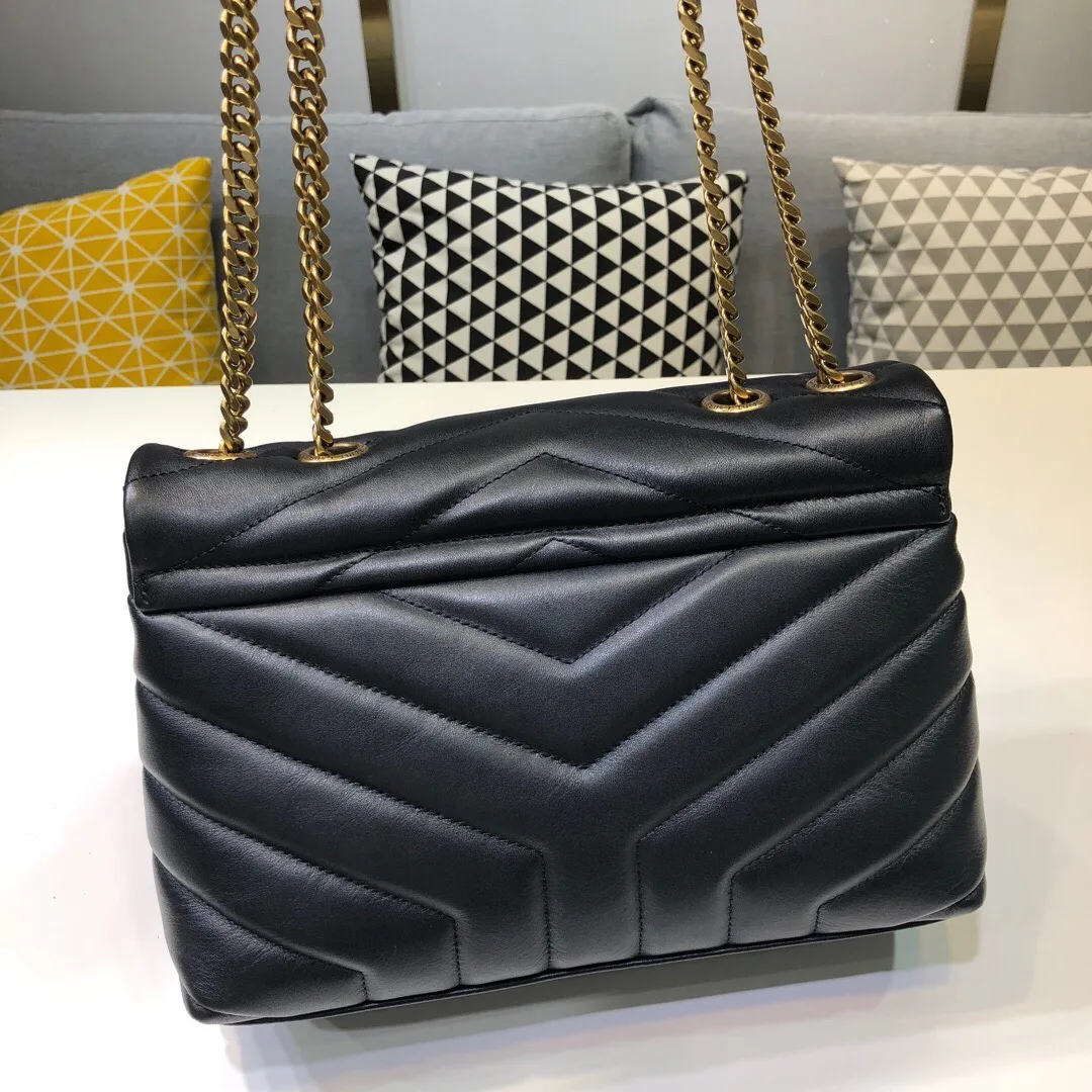 Alternative view of Saint Laurent Loulou Small Chain Bag In Y Black With Gold Hardware / YSL