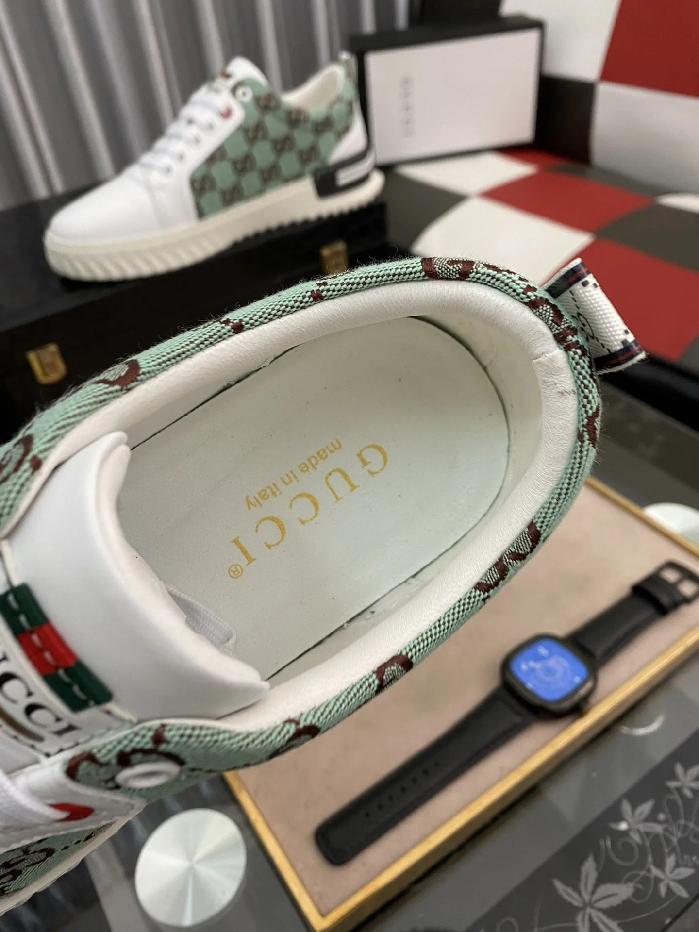 Gucci Men’s GG Ace Sneaker Green And White - Image 9