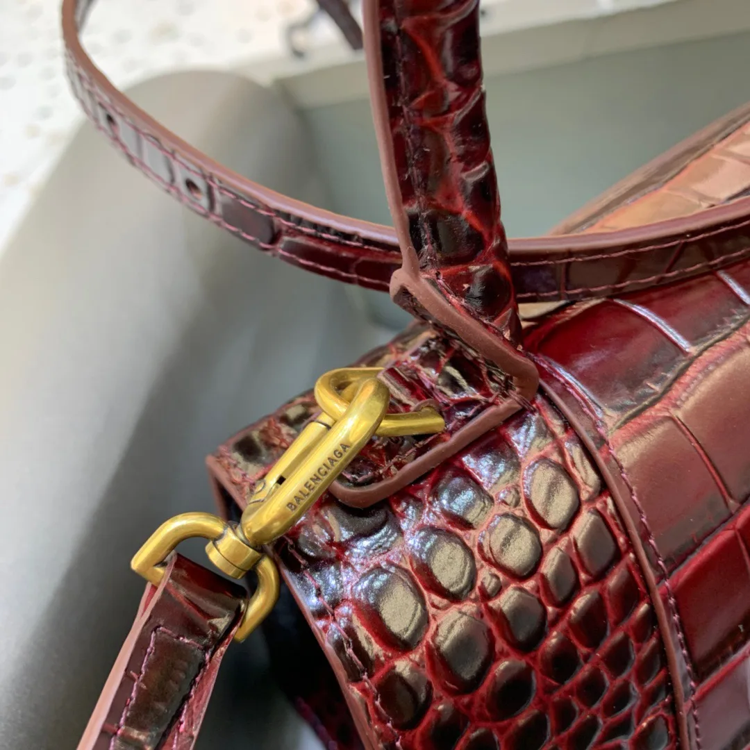 Balenciaga Hourglass Small Handbag In Dark Red - Image 3
