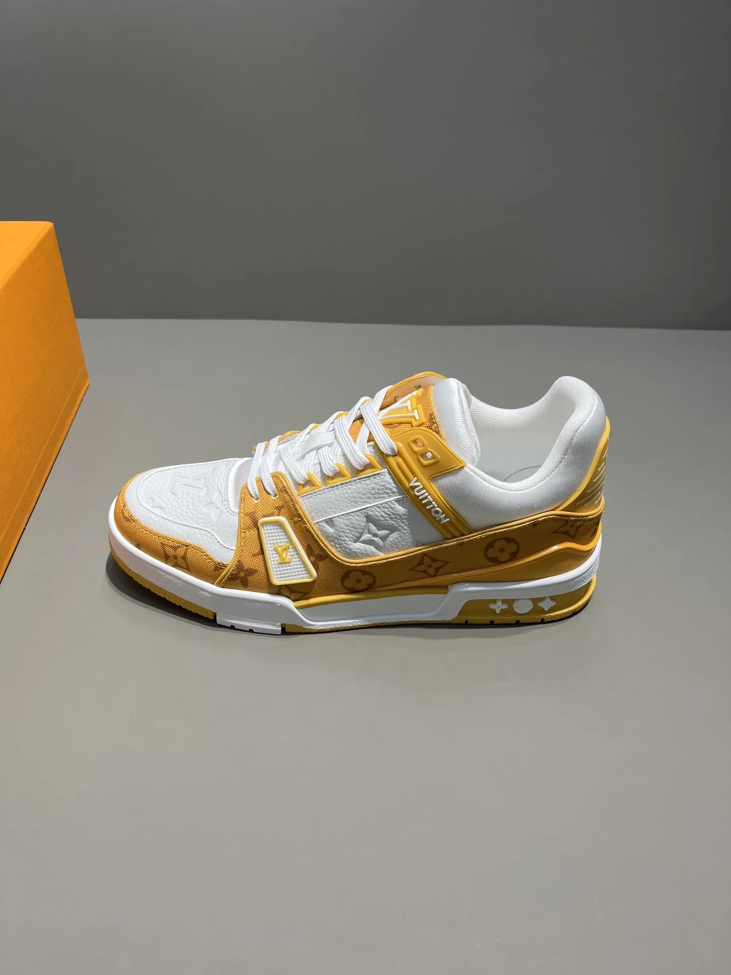 Louis Vuitton Trainer Sneaker Monogram Denim Yellow Virgil Abloh LV 1A9JHJ - Image 9