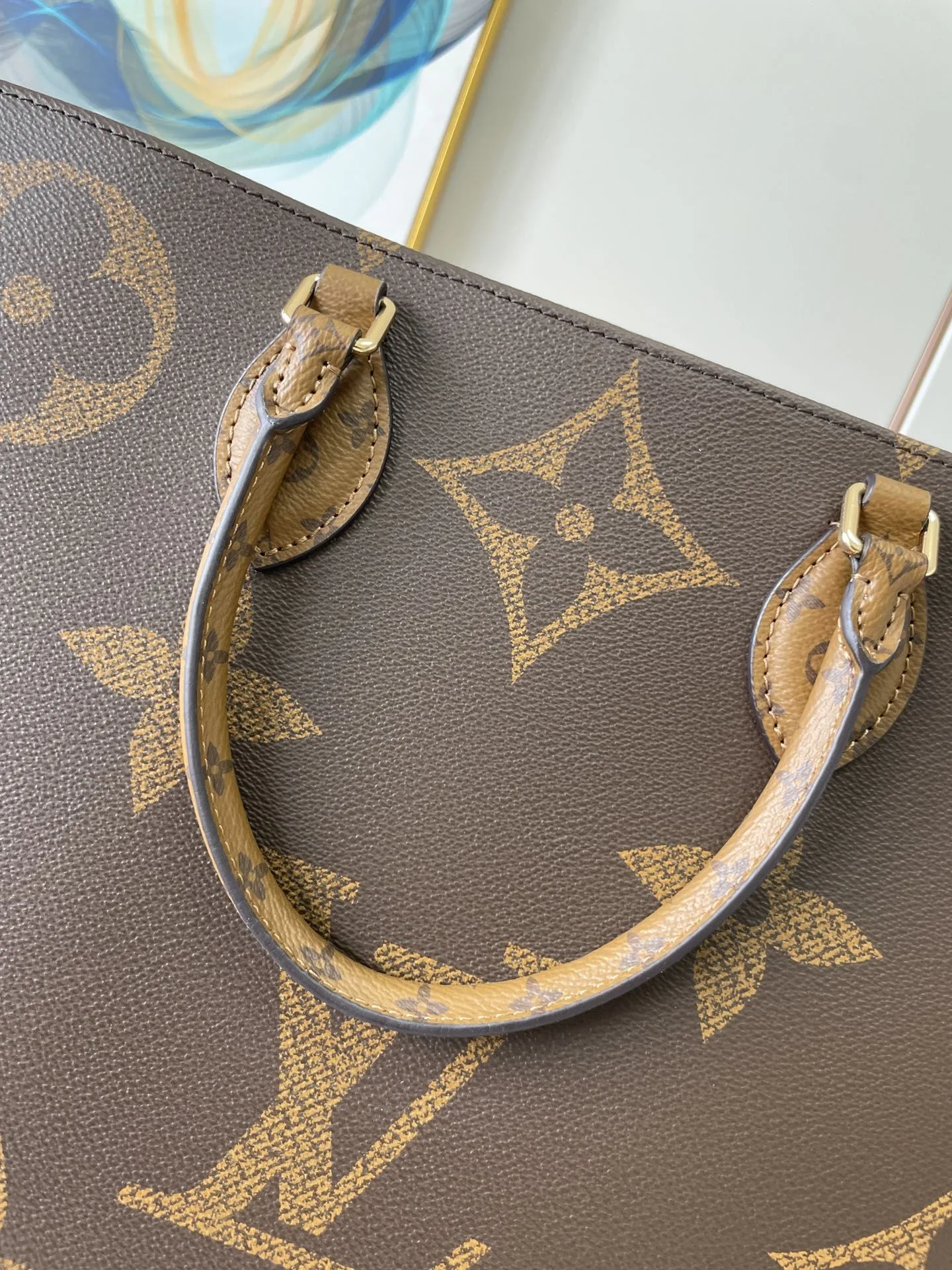 Louis Vuitton OnTheGo GM Tote Bag / Monogram Reverse Canvas Gold Hardware - Image 10