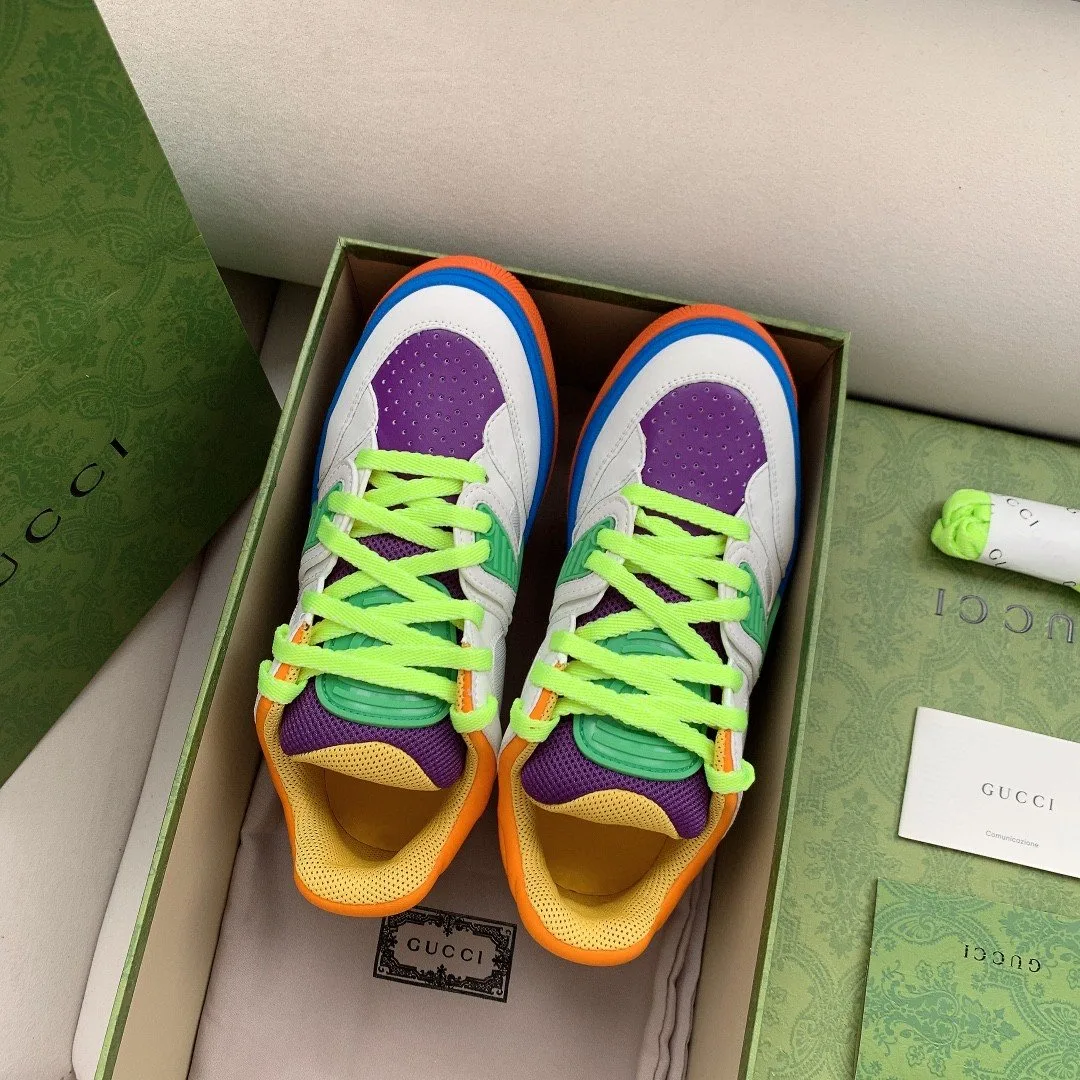 Gucci Women’s Basket Sneaker White Green And Purple - Image 3