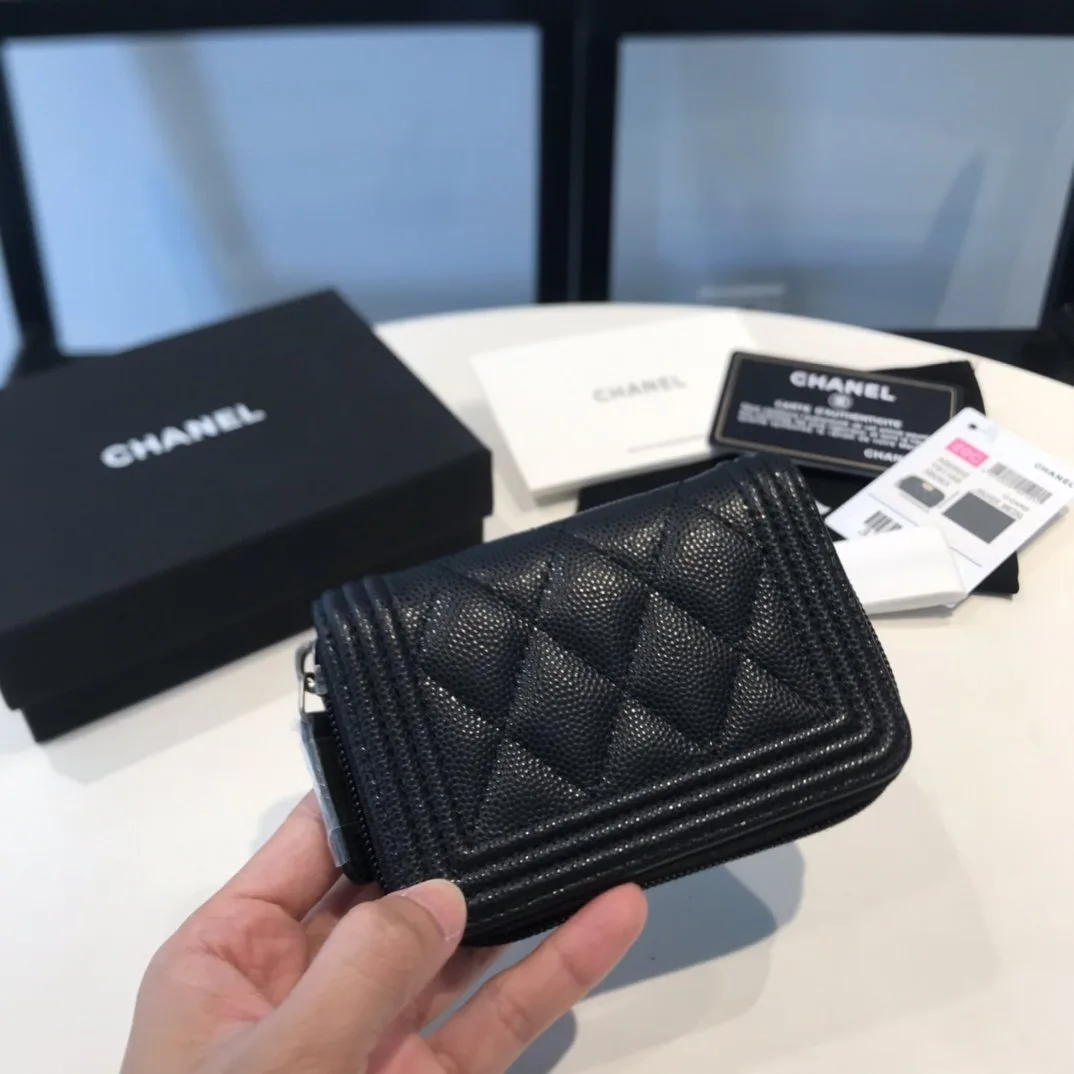 Chanel CO-CO Boy Flap Card Holder Black Silver Hardware / - Image 4