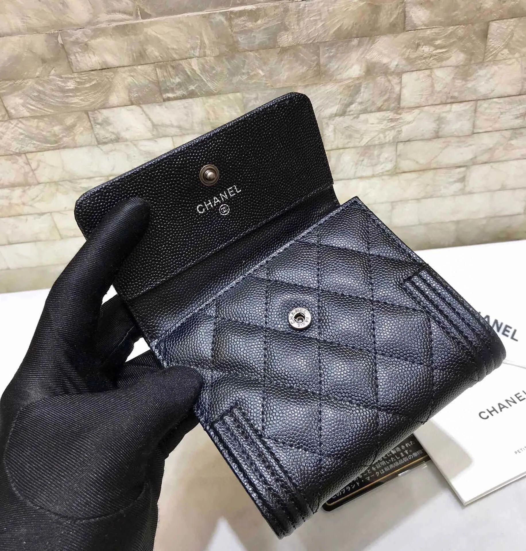 Chanel CO-CO Flap Card Holder Wallet Black Silver Hardware / - Image 4