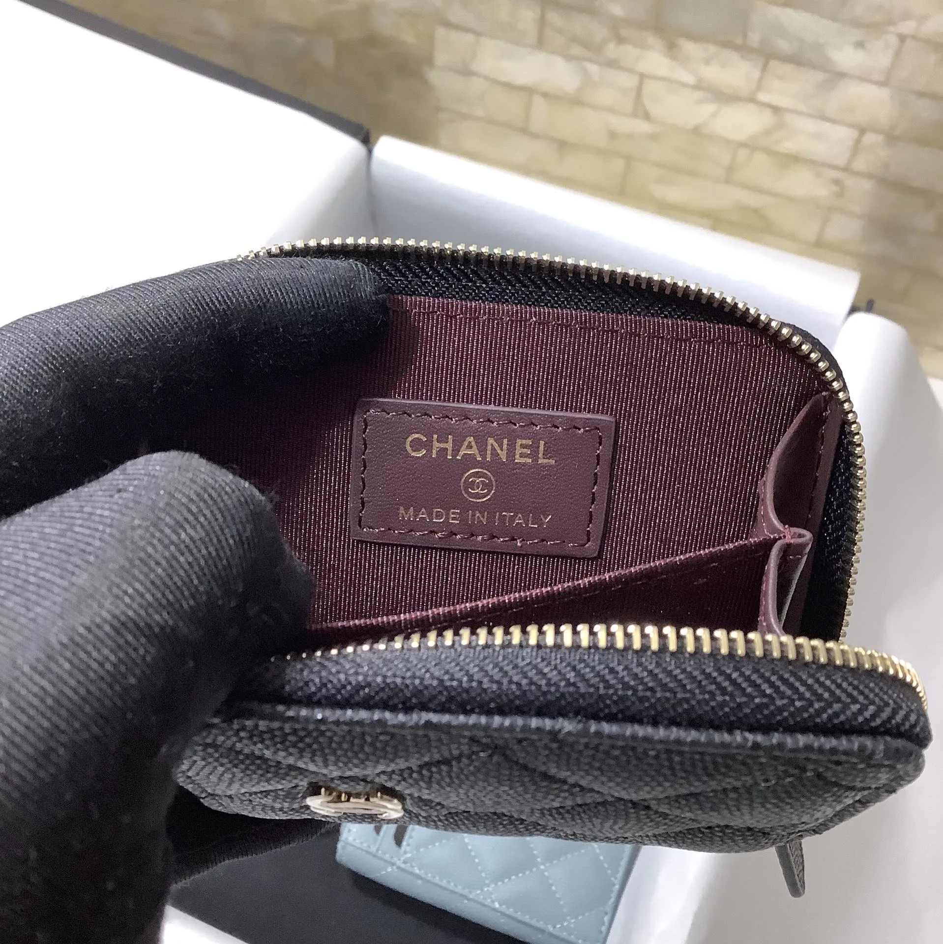 Chanel CO-CO Small Card Holder Wallet Black Gold Hardware / - Image 4