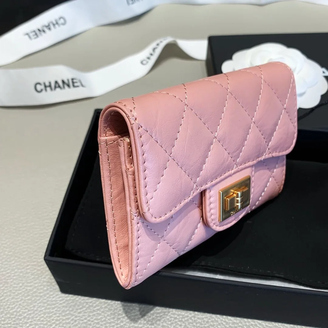 Chanel 2.55 Flap Card Holder / Gold Toned Hardware Light Pink - Image 4