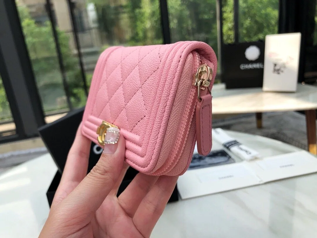 Chanel CO-CO Boy Chanel Zipped Coin Purse / Gold Toned Hardware Pink - Image 4