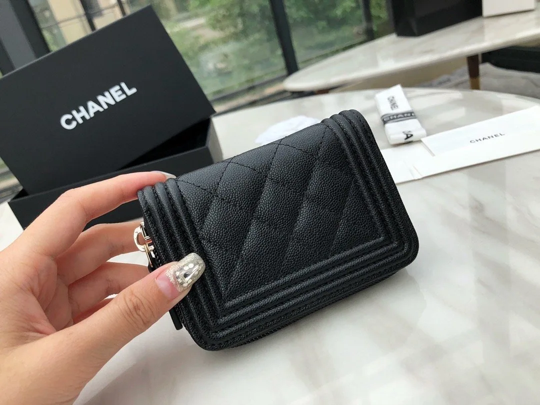Chanel CO-CO Boy Chanel Zipped Coin Purse / Gold Toned Hardware Black - Image 4