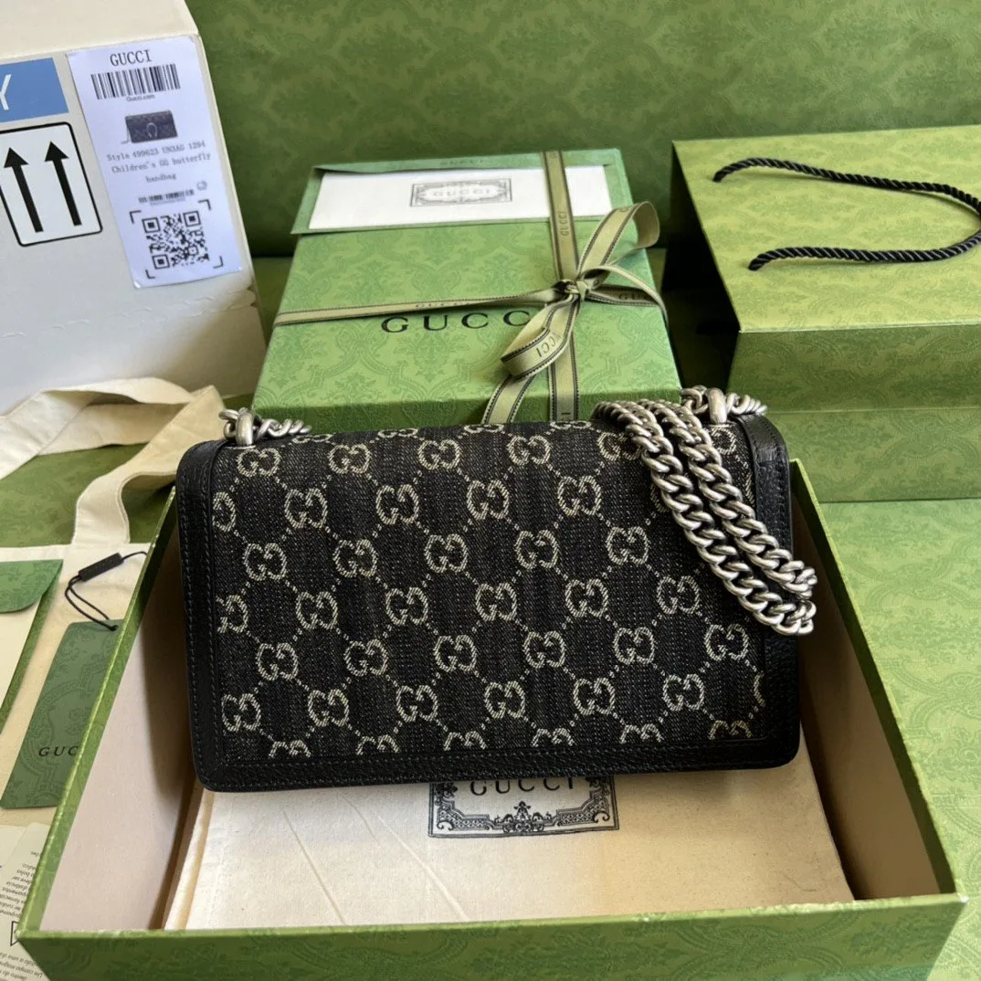 Gucci Dionysus Small Shoulder Bag / Black/ Ivory GG Denim Jacquard Antique Silver Hardware - Image 5