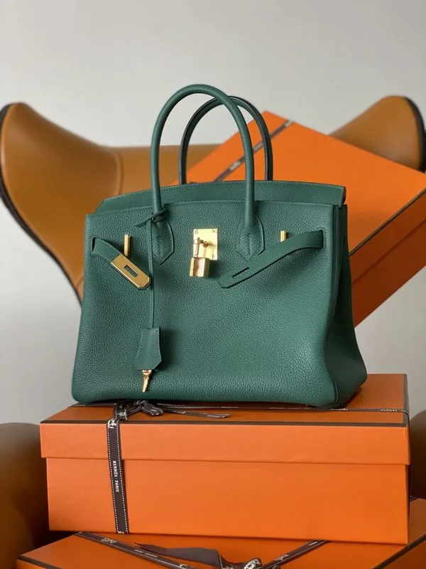 Hermes Birkin Top Handle Bag / Nata Swift Dark Green Gold Hardware - Image 8