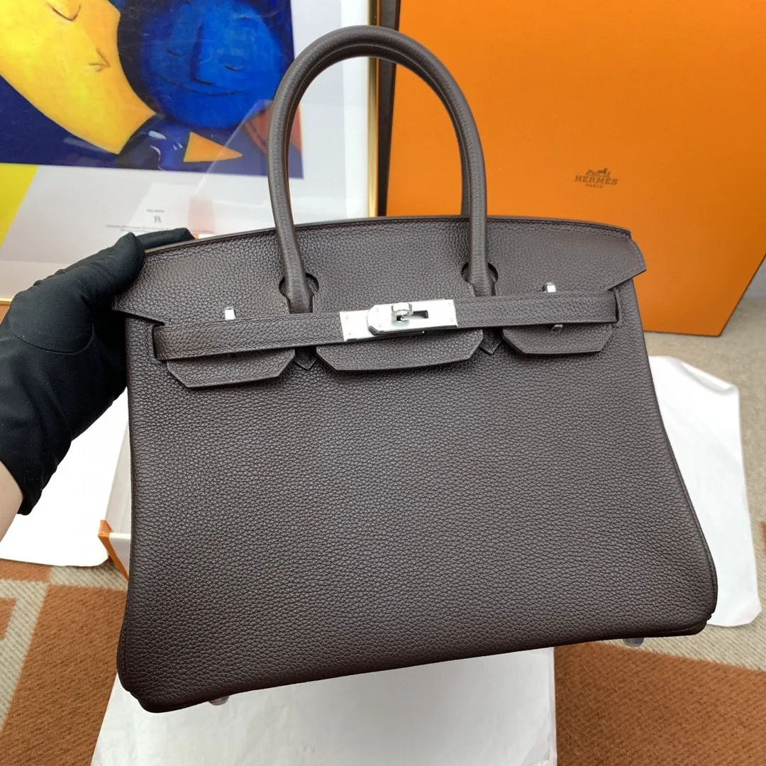 Hermes Birkin 30 Top Handle Bag / Togo Dark Grey Silver Hardware - Image 8